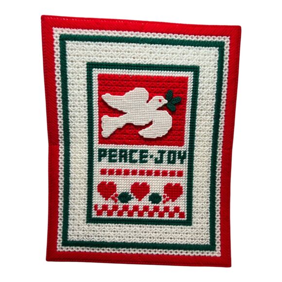 Make It Merry Plastic Canvas Crosstitch Handmade Completed Peace- Joy - Picture 1 of 4